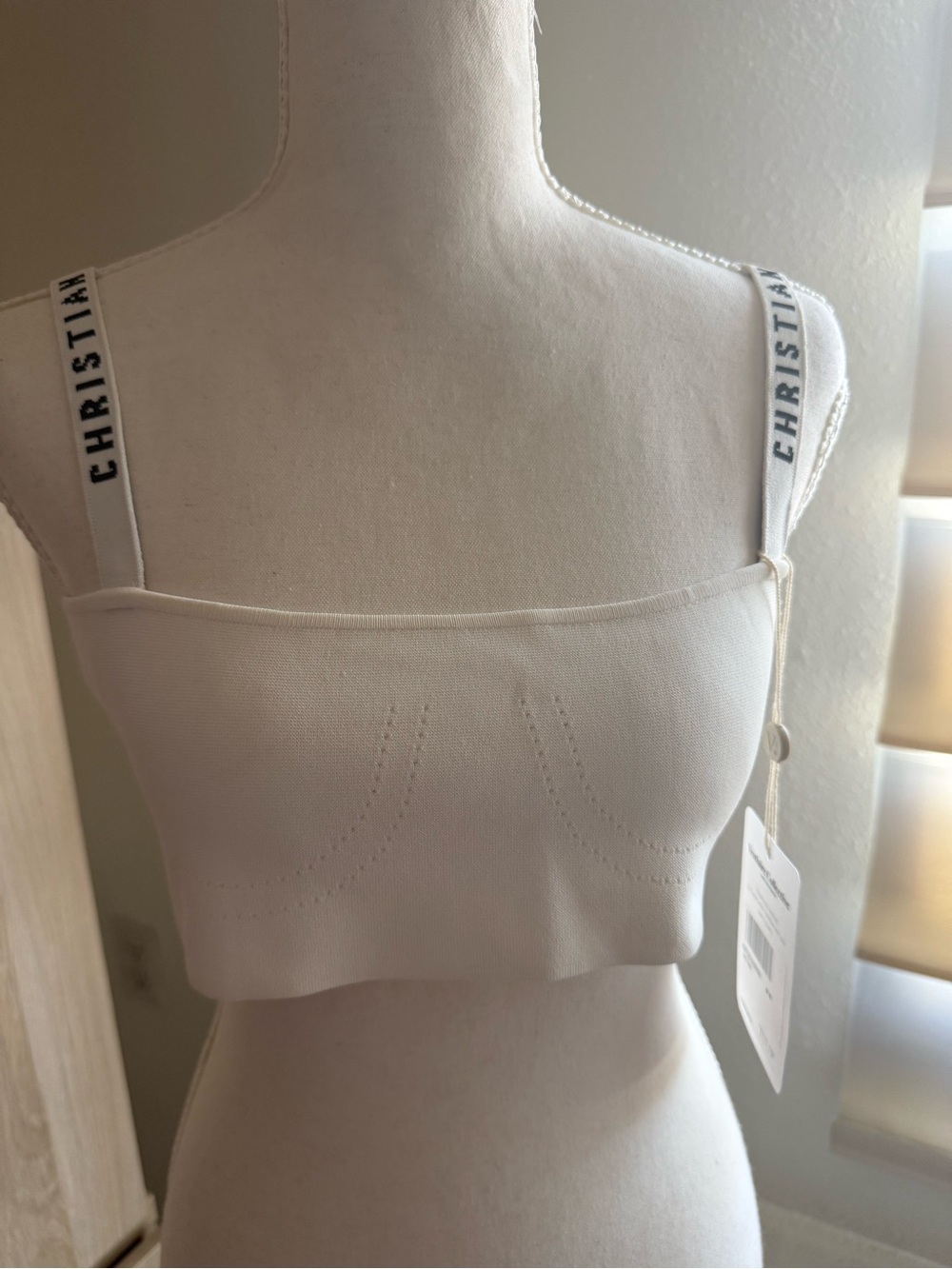Dior White Branded Strap Seamless Bandeau